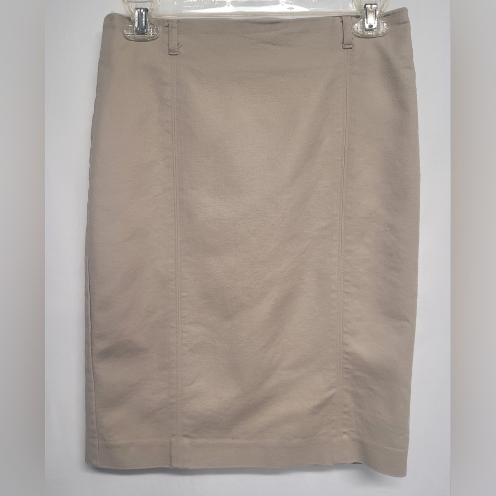 Van Heusen Studio Stretch Extension 2 Tan Pencil Skirt Lined Hidden Side Zipper
